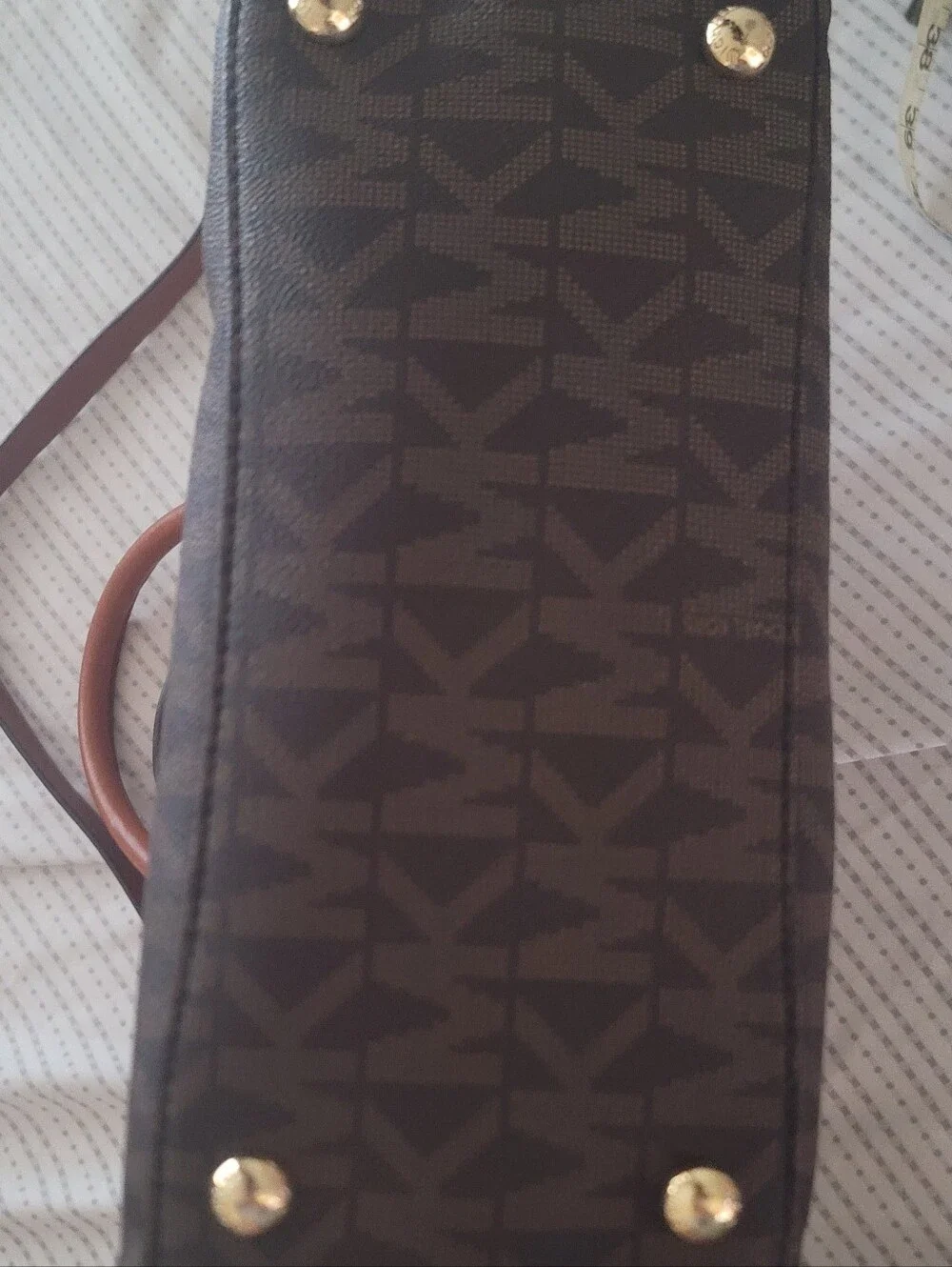Michael Kors Brown Logo Satchel with Tan Flap and Gold Hardware